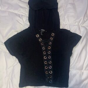 black cropped hoodie